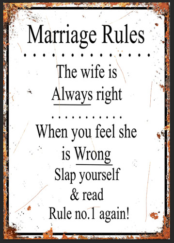 Marriage rules metal sign - metal,