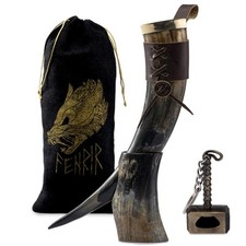 FENRIR Viking Drinking Horn with Stand | Thor Bottle Opener | Authentic Ox Horn