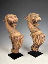Pair of Antique Hand-Carved Wooden Griffin Figures – Exquisite Architectural Sal
