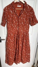 Seasalt Womens Dress Charlotte Fish Orange Cotton Midi Fit & Flare Pockets