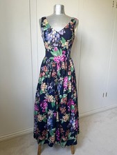 Vintage Laura Ashley Dark Floral Maxi Dress UK 12 Made In Ireland 100% Cotton
