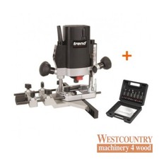 TREND T5EB 1000W 1/4" Variable Speed Plunge Router 240V + SS11 6pc 1/4" Cutter S