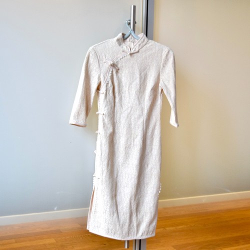 White lace flora qipao dress - lace,