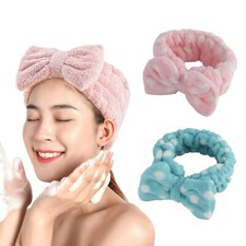 Big Bow Soft Dot Striped Towel Hair Band Wrap Headband For Make Up Bath Spa