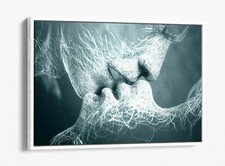 LOVERS KISS DUCK EGG FLOAT EFFECT CANVAS WALL ART PIC PRINT GRAFFITI- BLUE