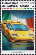LAMBORGHINI DIABLO SV Sports Car Automobile & Italian Flag Stamp (2018 Guinea)