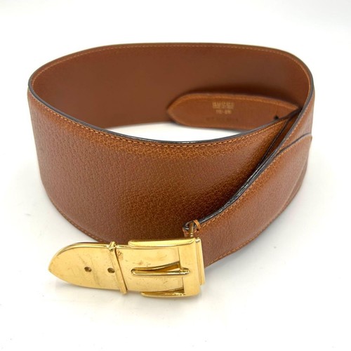 Gucci brown leather belt gold - leather,