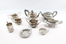 Silver Plate Ware Floral Detail Tea Set Leaf Dish Vintage Collection 2296g