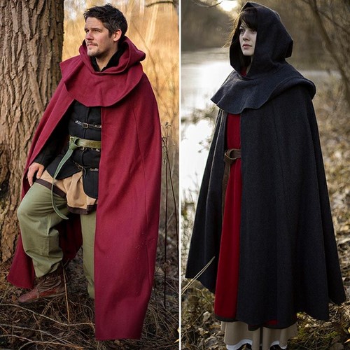 Red wool cloak with - wool, hood