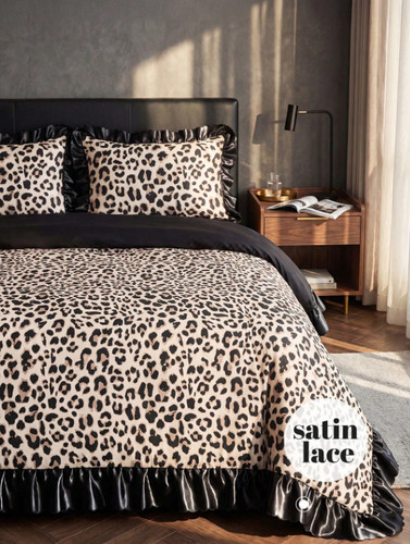3pc satin ruffle leopard print - 3pc,