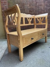 Traditional Hungarian Style Pine Settle Bench With Storage Drawers