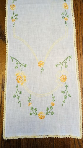 Vtg yellow embroidered dresser - embroidered,