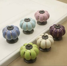 Ceramic Door Knobs. Vintage Pumpkin Style. 6 Classic Colours. Drawer Pulls.