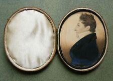 Regency Profile Portrait Miniature In Original Red Leather Case c. 1820