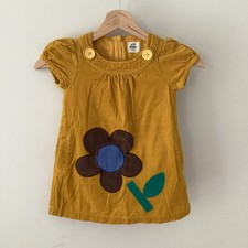 Girls Mini Boden Mustard Floral Motif Needlecord Dress, Age 2-3 Years, Good Con