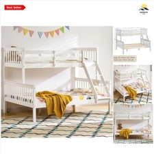 Triple Bunk Bed Solid Pine Wood Kids Sleep Space Saver with Guard Rails