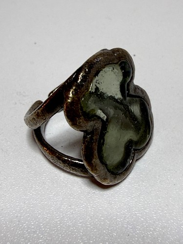 Tous silver ring green - green, glass
