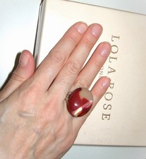 LOLA ROSE BIG OPAQUE MOOKITE STERLING SILVER RING EXTRA LARGE SIZE T USA 9.5 QVC