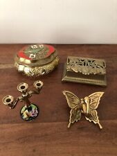 Brassware selection-Trinket Dish, Mini Candlestick, Butterfly Hook, Stamp Holder
