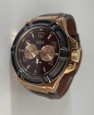 Guess Men’s Wrist Watch With Brown Leather Strap W0040G3 Excellent Condition.