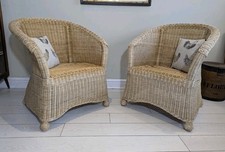 Pair Woven Wicker Armchairs Cane Chairs Delivery Available 