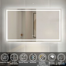 Bluetooth LED Bathroom Mirror with Shaver Socket, Dimmable, Demister Anti-fog