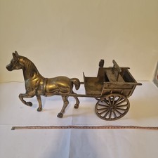 VINTAGE LARGE 40 CM  HEAVY BRASS FARM COUNTRYSIDE HORSE AND CART  