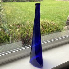 Triangular Cobalt Blue Bottle CV Mark On Base 19" Tall