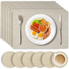 HEFTMAN Placemats & Coasters Elegant Dining Table Leather Mats Wipe Clean 6 Sets