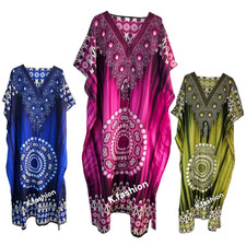 New Ladies Etnic Print African Style Kaftan Summer Long  Dress Beach  ONE SIZE
