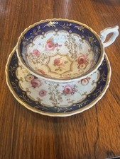 Beautiful Samuel Alcock Floral Decorated And Cobalt Ground Cup And Saucer C 1840