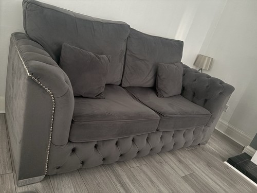 Grey velvet sofa set - grey,