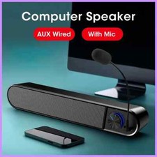 Computer Speaker With Mic Desktop Sound Bar Subwoofer Speakers USB AUX Wired...