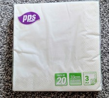 8 packets of  20pcs QUALITY PPS PAPER SERVIETTES/NAPKINS - 3 PLY - 33CM WHITE 