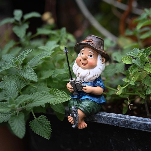Fishing gnome statue resin - gnome,