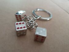 Silver Chrome Gambler's Dice Solid Metal Keyring Gift Idea UK Seller Free P&P
