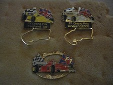 3 RARE OLD SILVERSTONE BRITISH FORMULA ONE GRAND PRIX METAL PIN BADGES SET 2