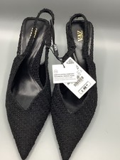 Zara Women’s Black Sling back Textile Heels Extra Comfort £49 BNWT