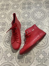 Fred Perry red white spotty high top trainers rain shoes UK 5 EU 38 lace up