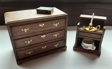 1:12th Dolls House Oak Chest of Drawers & Night Stand/Bedside Table Handmade