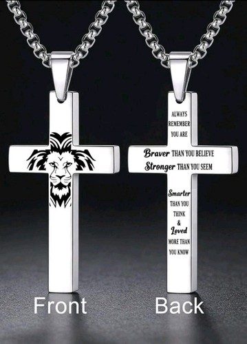 Lion cross necklace - lion, stainless