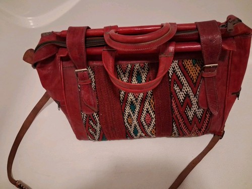 Vtg red leather wool morrocan - red,