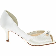 Rainbow Club Wedding Shoes White Ivory Satin Kitten Mid Heel Peep Toe Bride 3