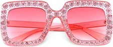 Pink Elton Sparkle Diamante Big Square Sunglasses Shades John Festival Hen Party