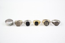 Sterling Silver Gents Rings Three Lions Diamond Signet x 6 (34g)