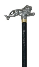 Lion Head Walking Stick – Metal Handle Cane, Brass Ring, Steel Shaft