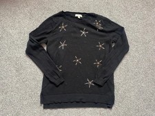 Monsoon black wool knit jumper with star sequin embroidery small 10/12