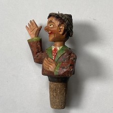 Vintage Hand Carved/Painted Wooden Bottle Stopper - Moving Arm & Neck