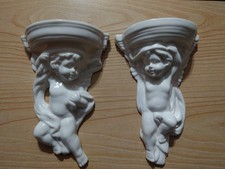 cupid putti cherub cream Painted Plaster Wall Mounted Shelf Display Sconce