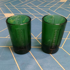 JAGERMEISTER 2 JAGER GREEN GLASS SHOT GLASSES W/ EMBOSSED LOGO - 